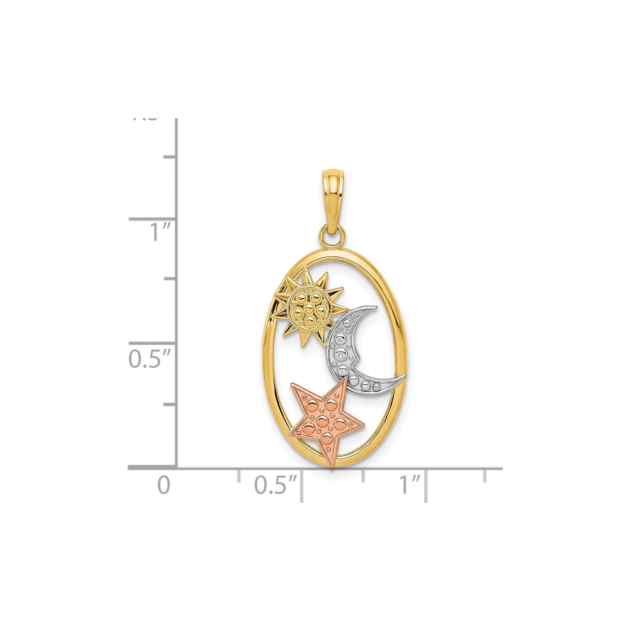 14k Two-Tone Gold Sun Moon Star Pendant, Celestial Boho Charm, Astrology Jewelry for Women