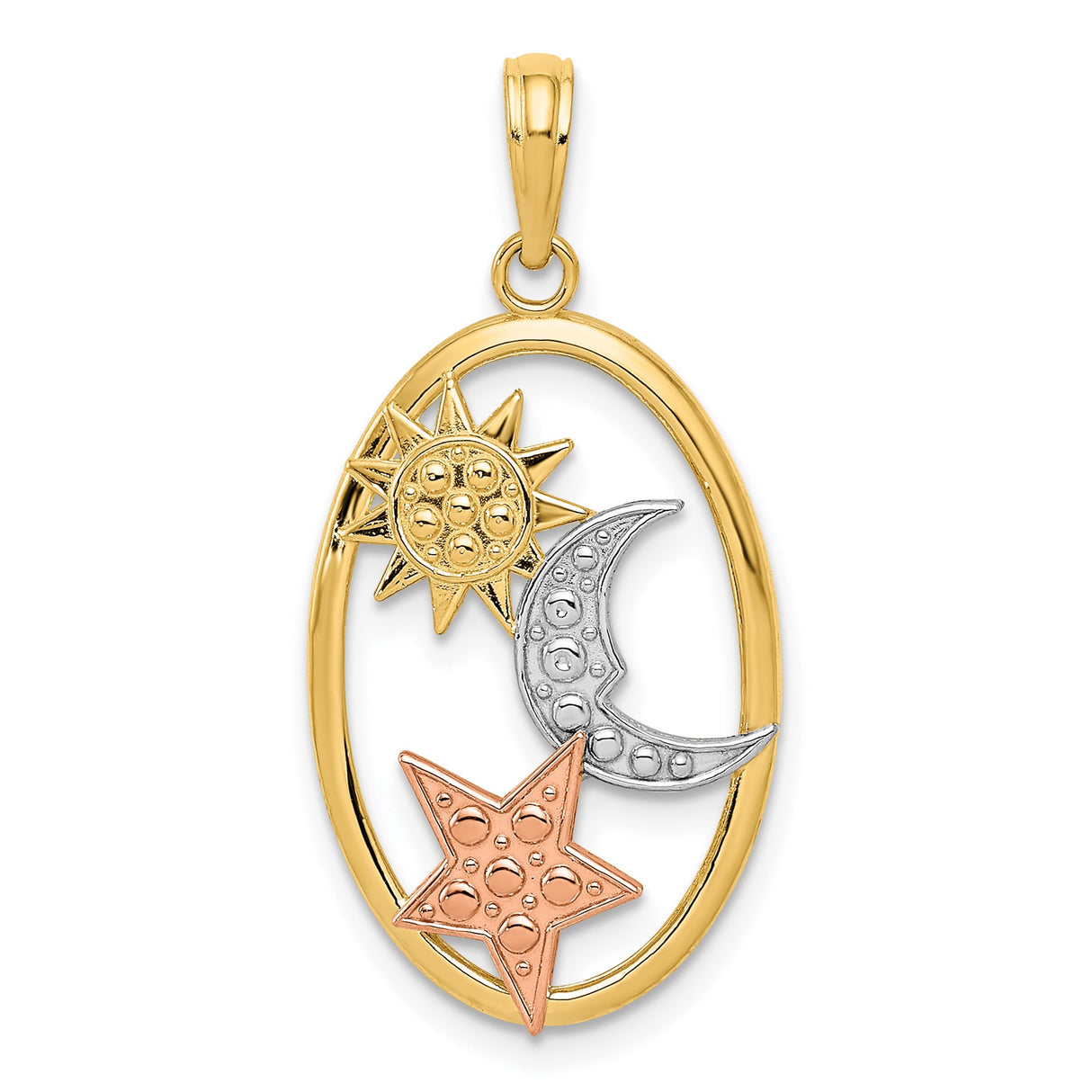 14k Two-Tone Gold Sun Moon Star Pendant, Celestial Boho Charm, Astrology Jewelry for Women