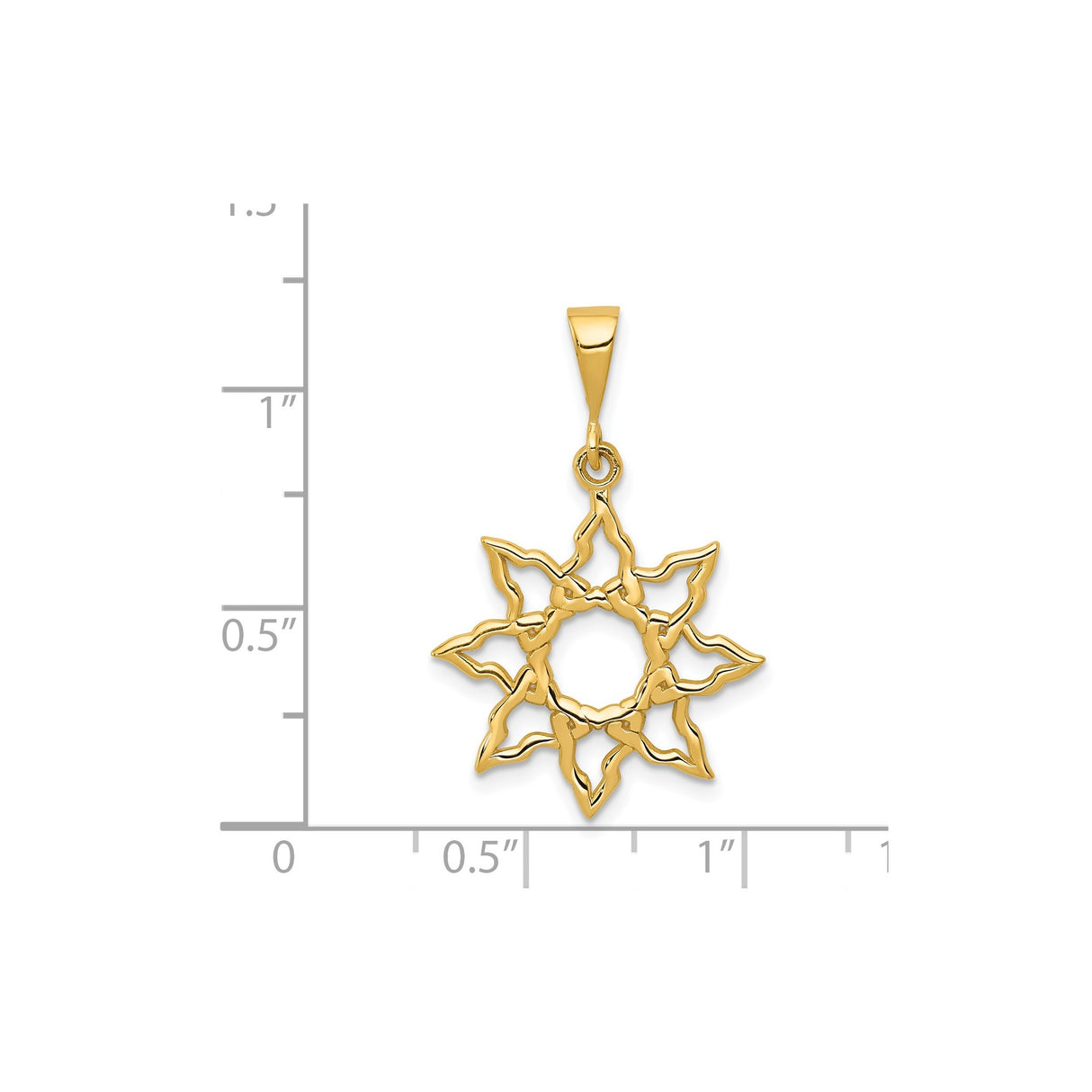 14k Yellow Gold Sunburst Pendant with Openwork Design, Radiant Sun Celestial Charm