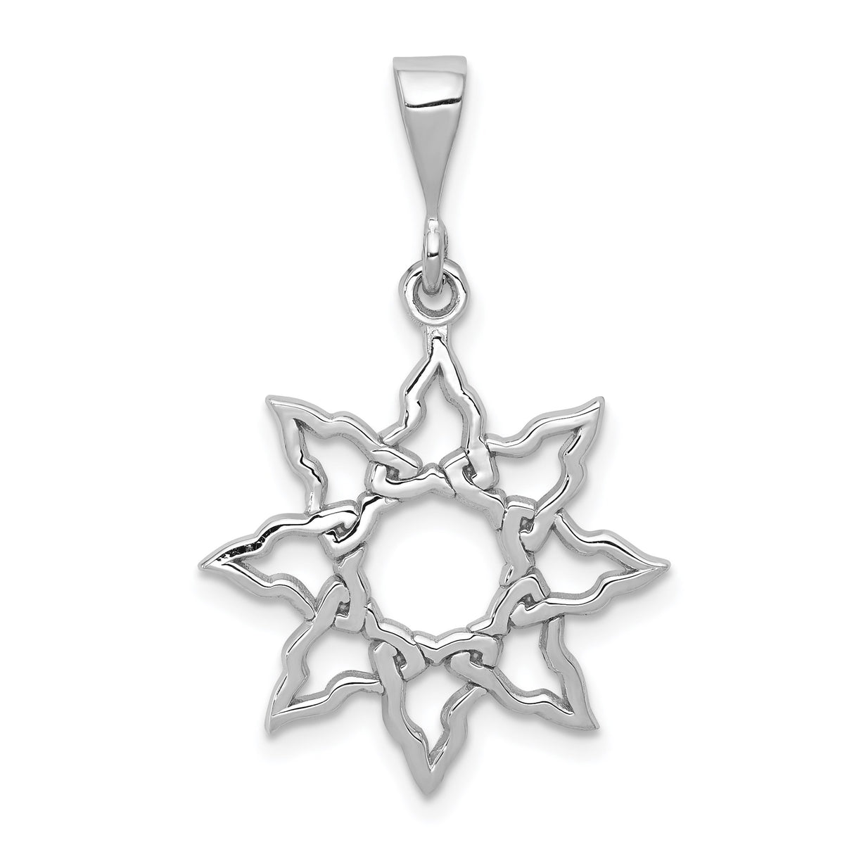 14k White Gold Celtic Sun Pendant with Interwoven Knot Design and Eternity Symbol