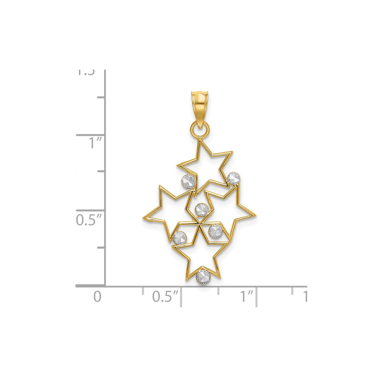 14k Yellow Gold and Rhodium Star Pendant with Open Outline, Two-Tone Celestial Design for Women