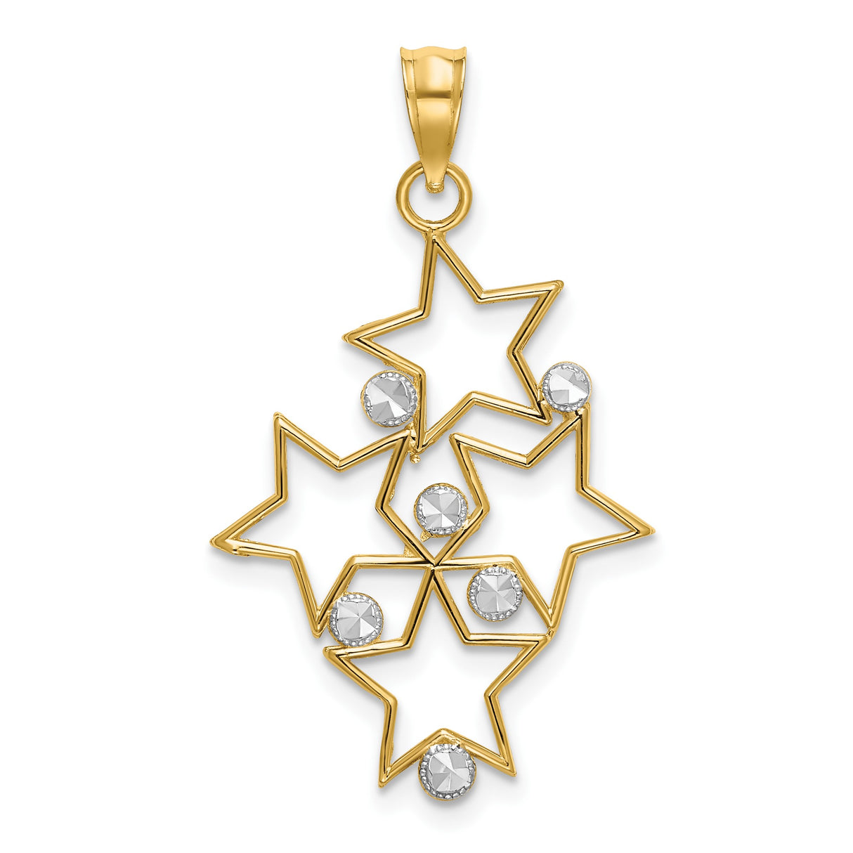 14k Yellow Gold and Rhodium Star Pendant with Open Outline, Two-Tone Celestial Design for Women