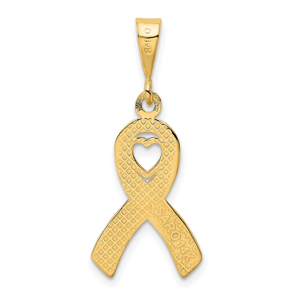 14k Yellow Gold Awareness Ribbon Pendant with Heart Cutout, Symbolic Support Charm for Women