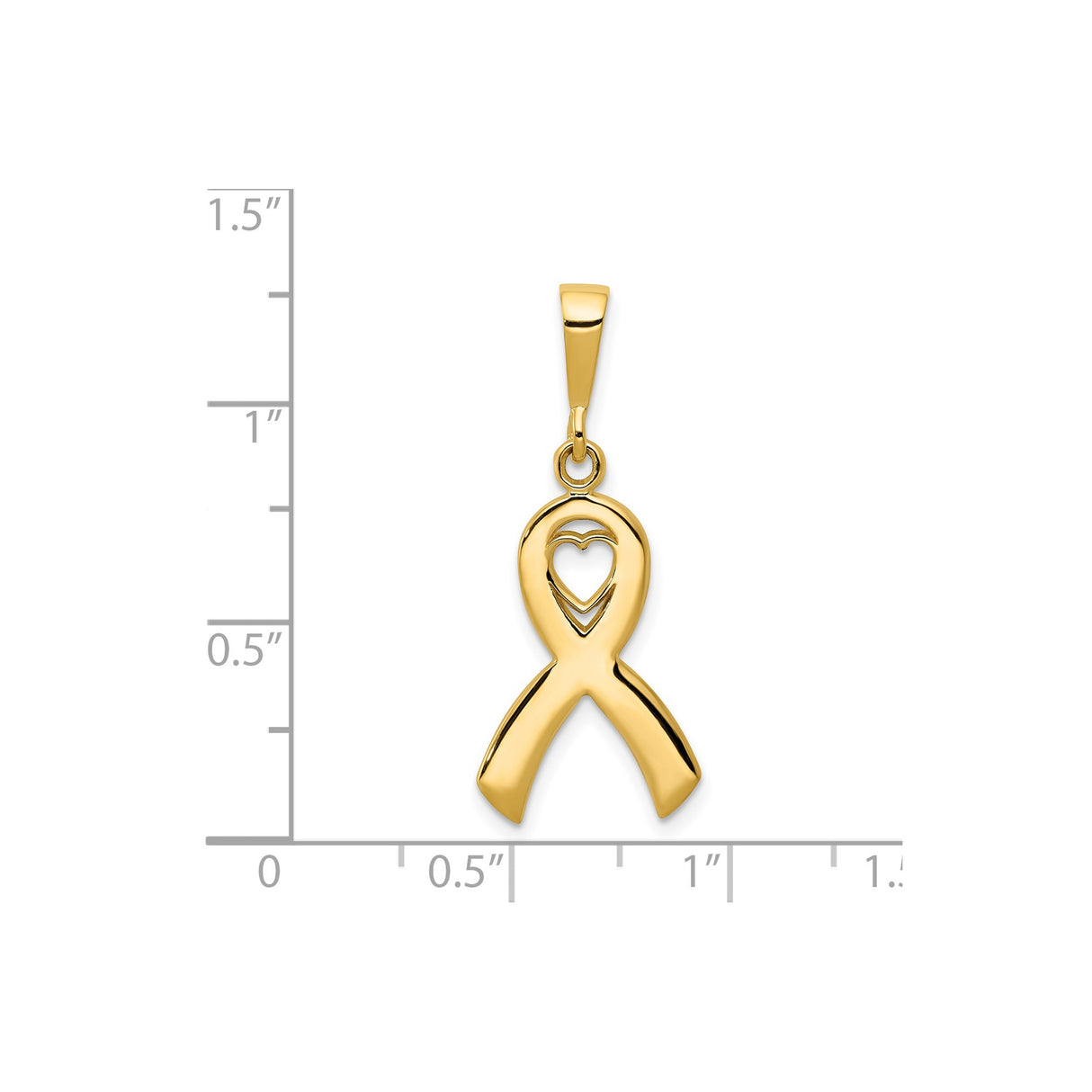 14k Yellow Gold Awareness Ribbon Pendant with Heart Cutout, Symbolic Support Charm for Women
