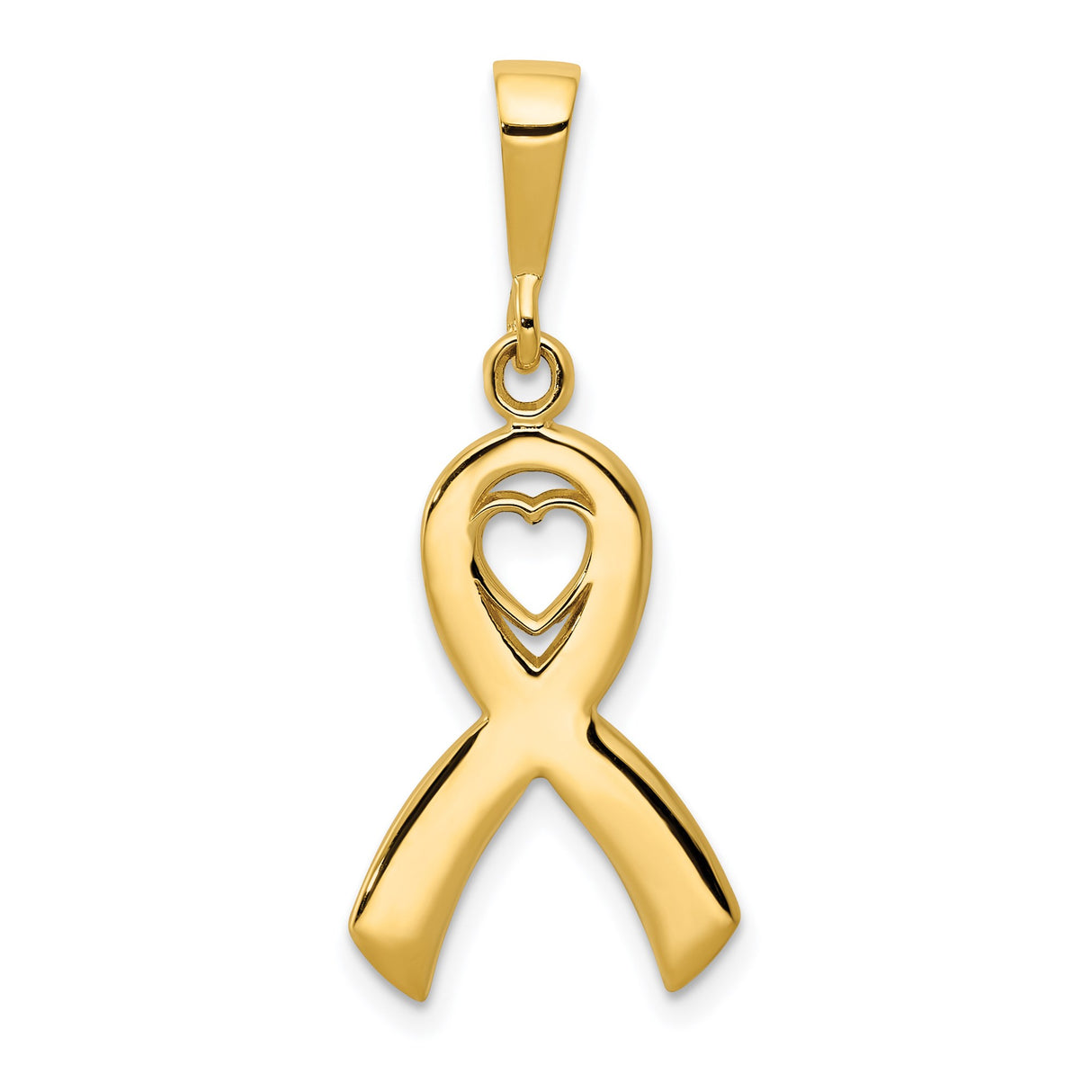 14k Yellow Gold Awareness Ribbon Pendant with Heart Cutout, Symbolic Support Charm for Women