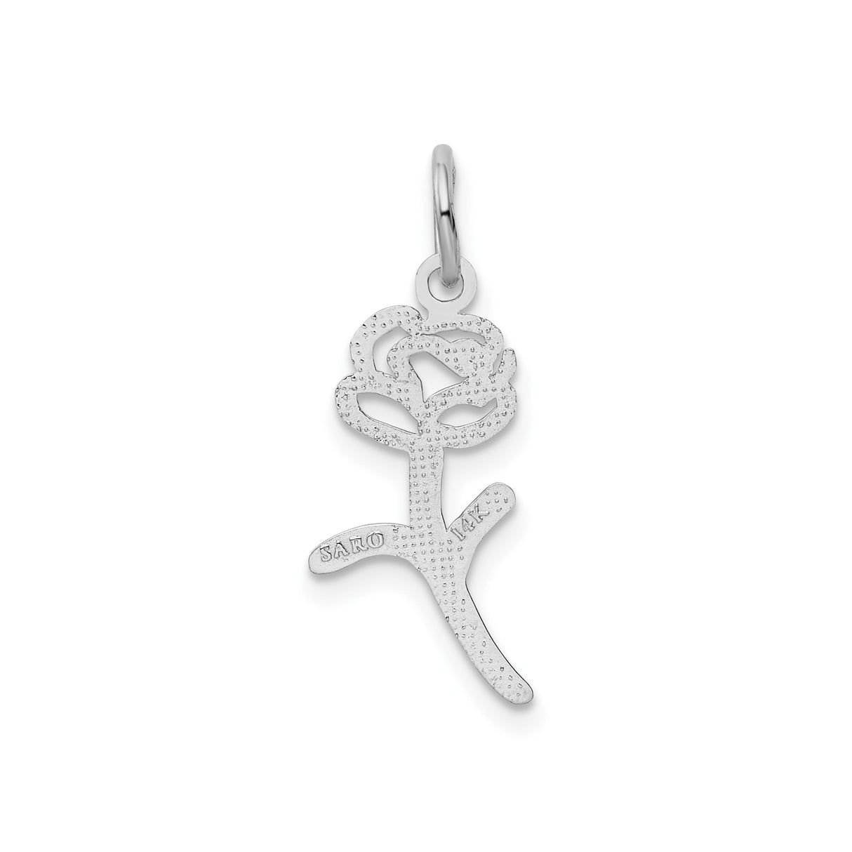 14k White Gold Rose Flower Pendant with Openwork Design, Minimalist Floral Charm