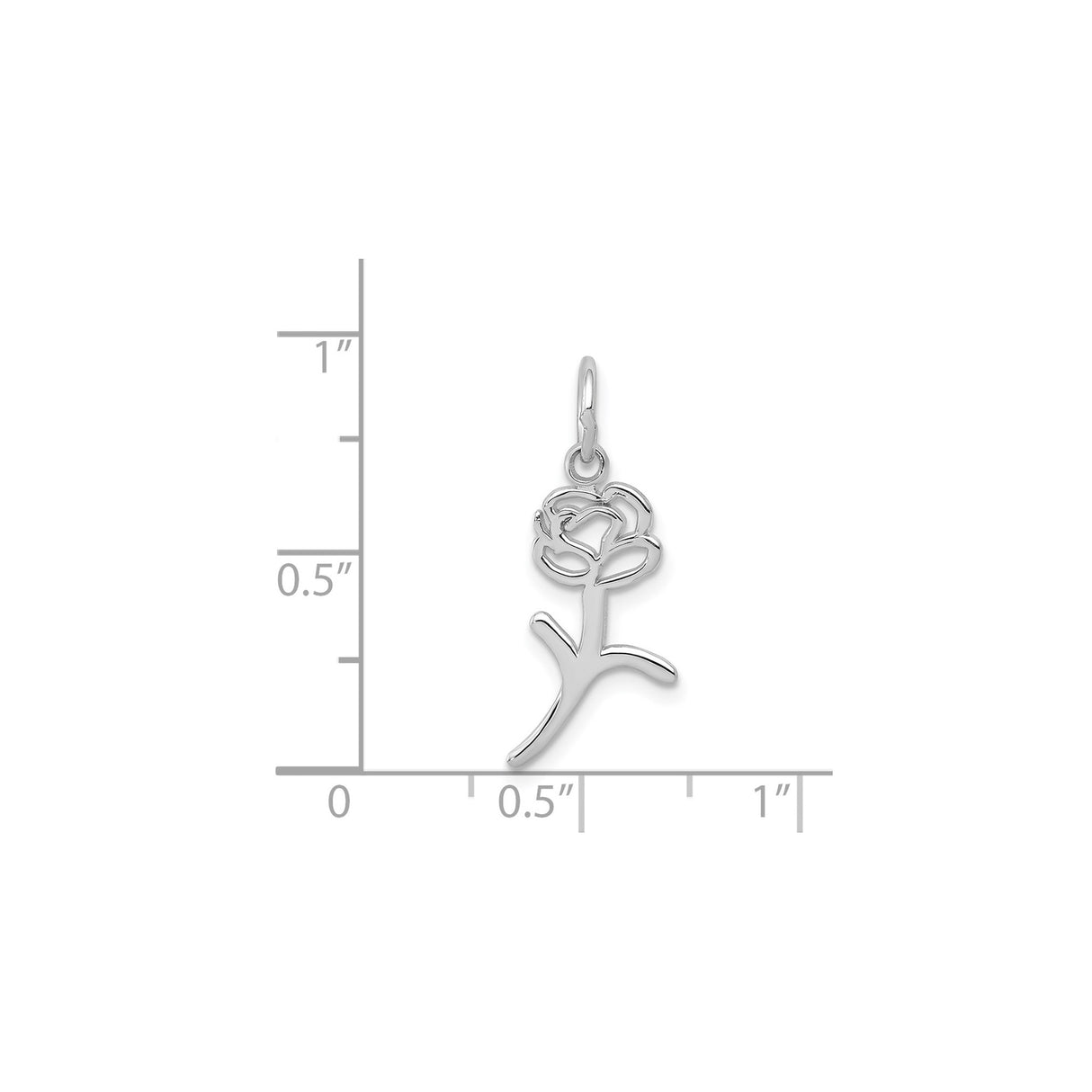 14k White Gold Rose Flower Pendant with Openwork Design, Minimalist Floral Charm