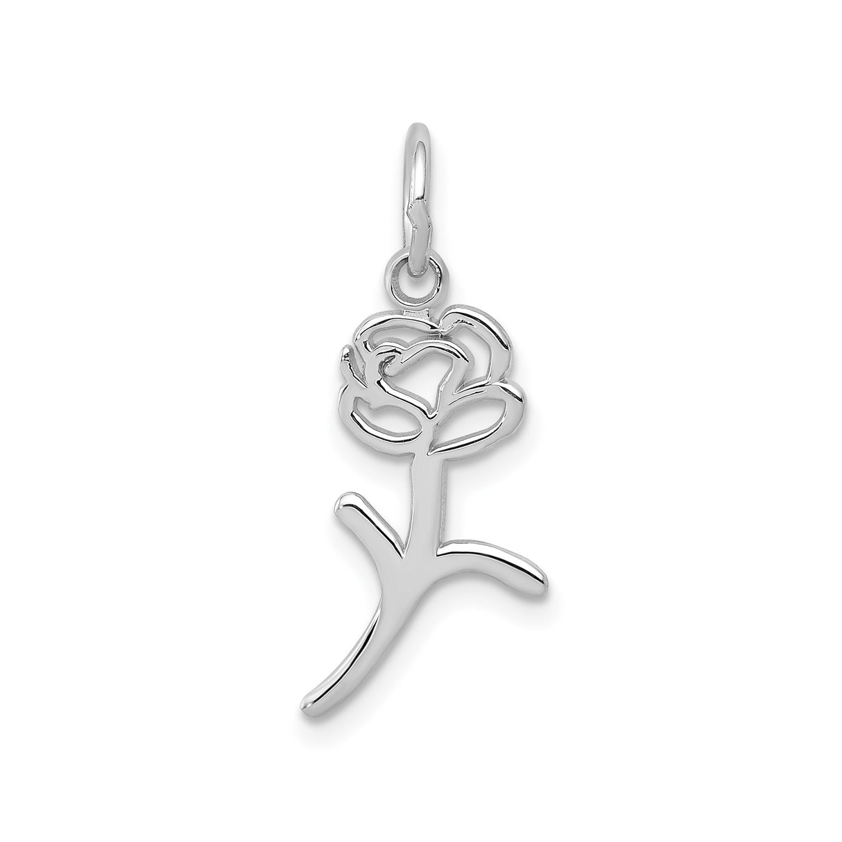 14k White Gold Rose Flower Pendant with Openwork Design, Minimalist Floral Charm