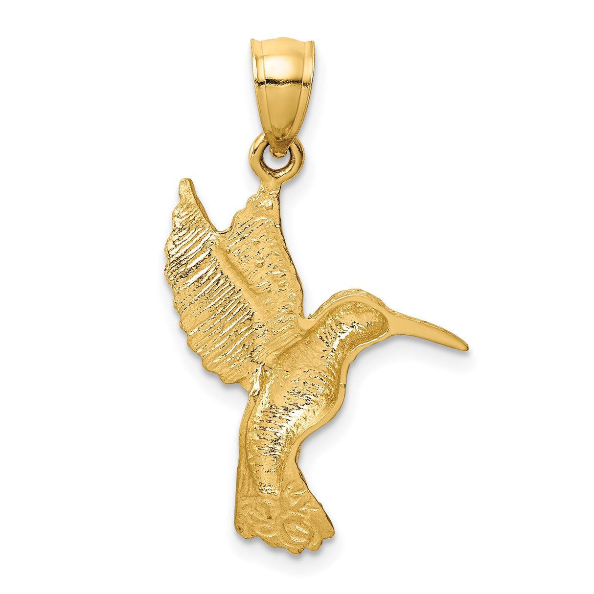 14k Yellow Gold Hummingbird Pendant with Detailed Wings and Textured Design for Women