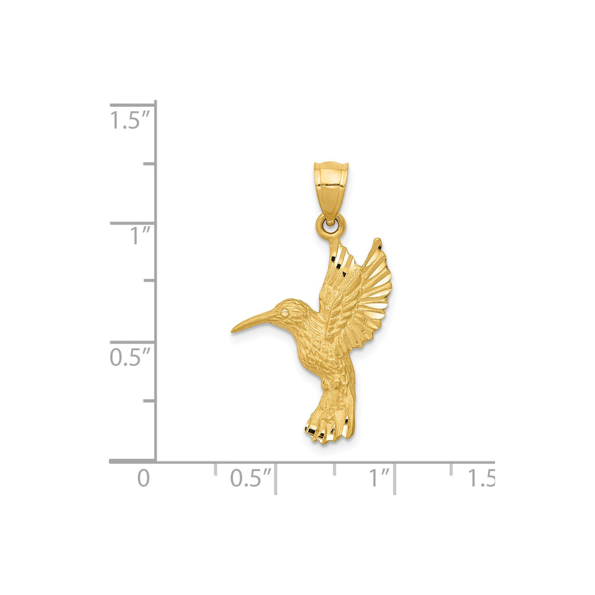 14k Yellow Gold Hummingbird Pendant with Detailed Wings and Textured Design for Women