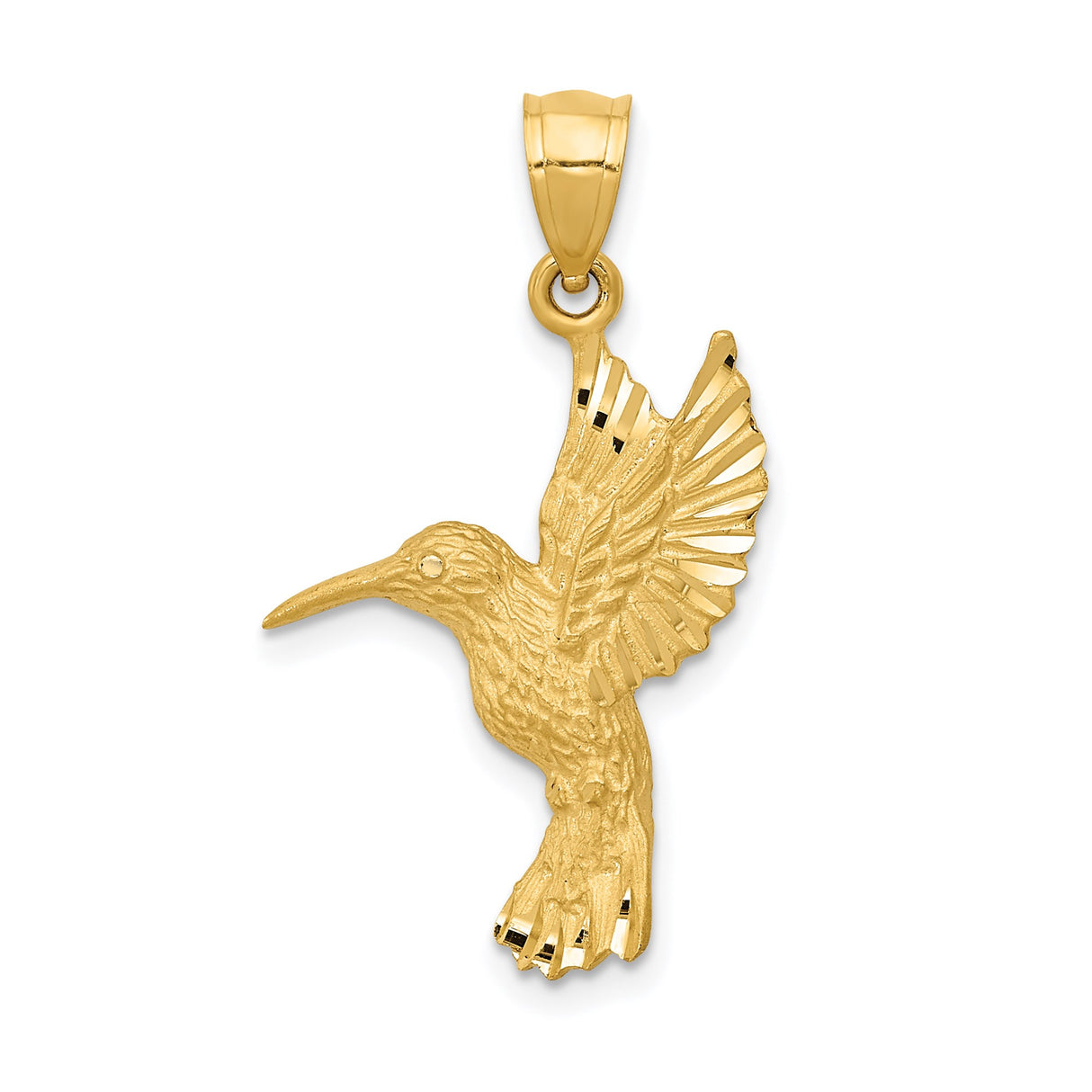 14k Yellow Gold Hummingbird Pendant with Detailed Wings and Textured Design for Women