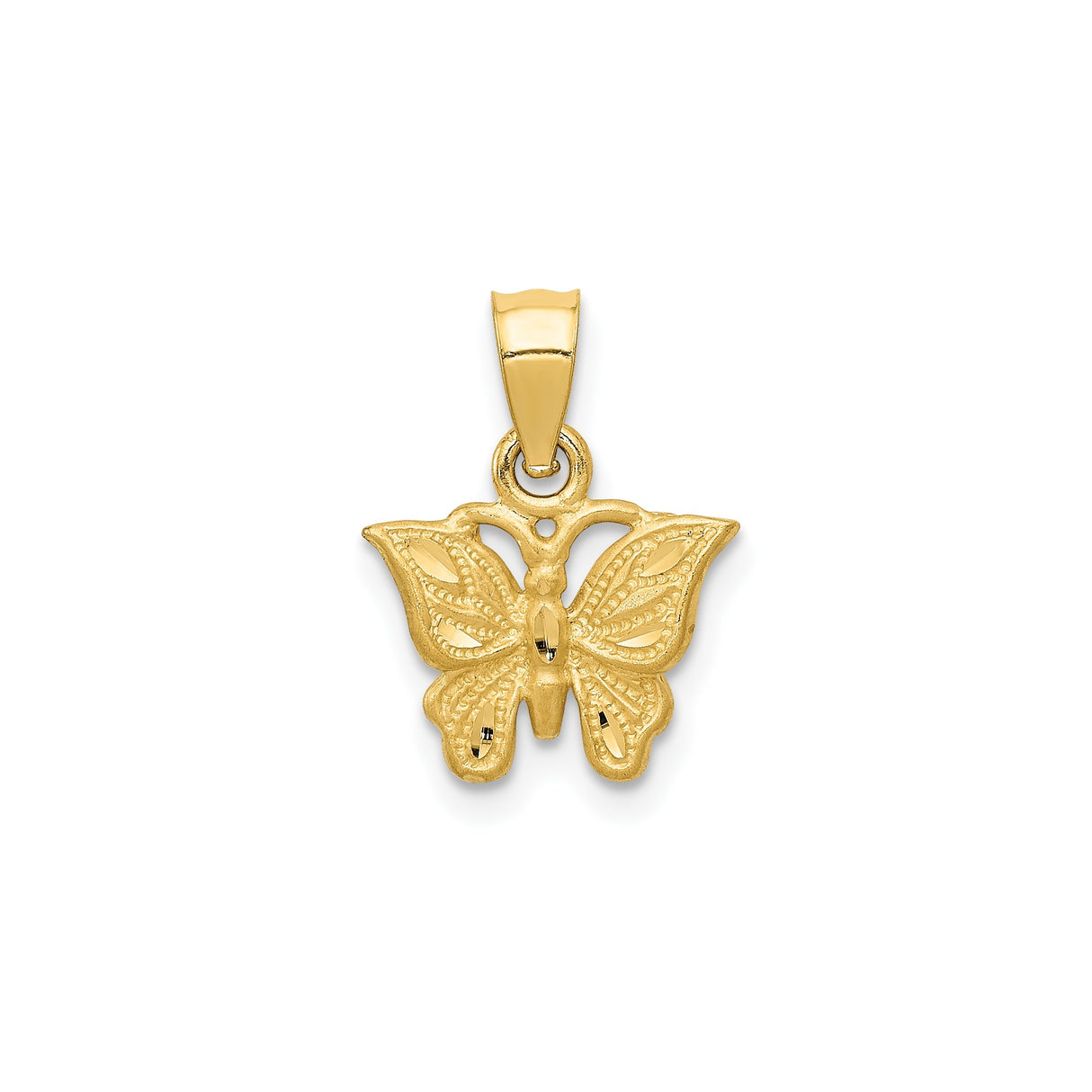 14k Yellow Gold Butterfly Pendant with Filigree Wings, Nature-Inspired Delicate Charm for Women
