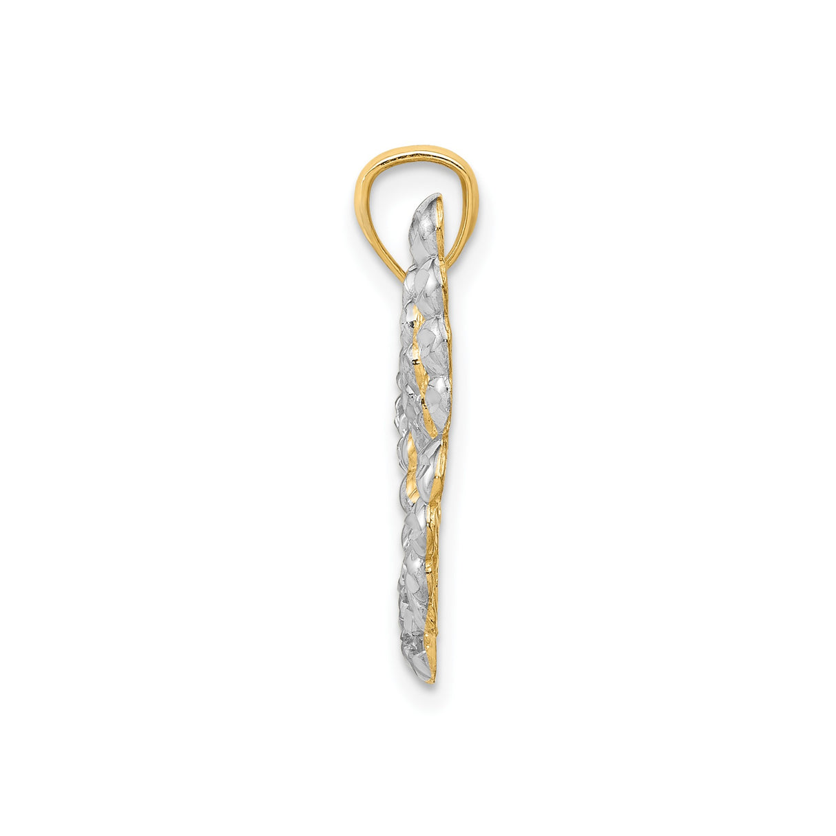 14k Multi-Tone Gold Butterfly Pendant with Rhodium Accents, Openwork Design, Textured Finish