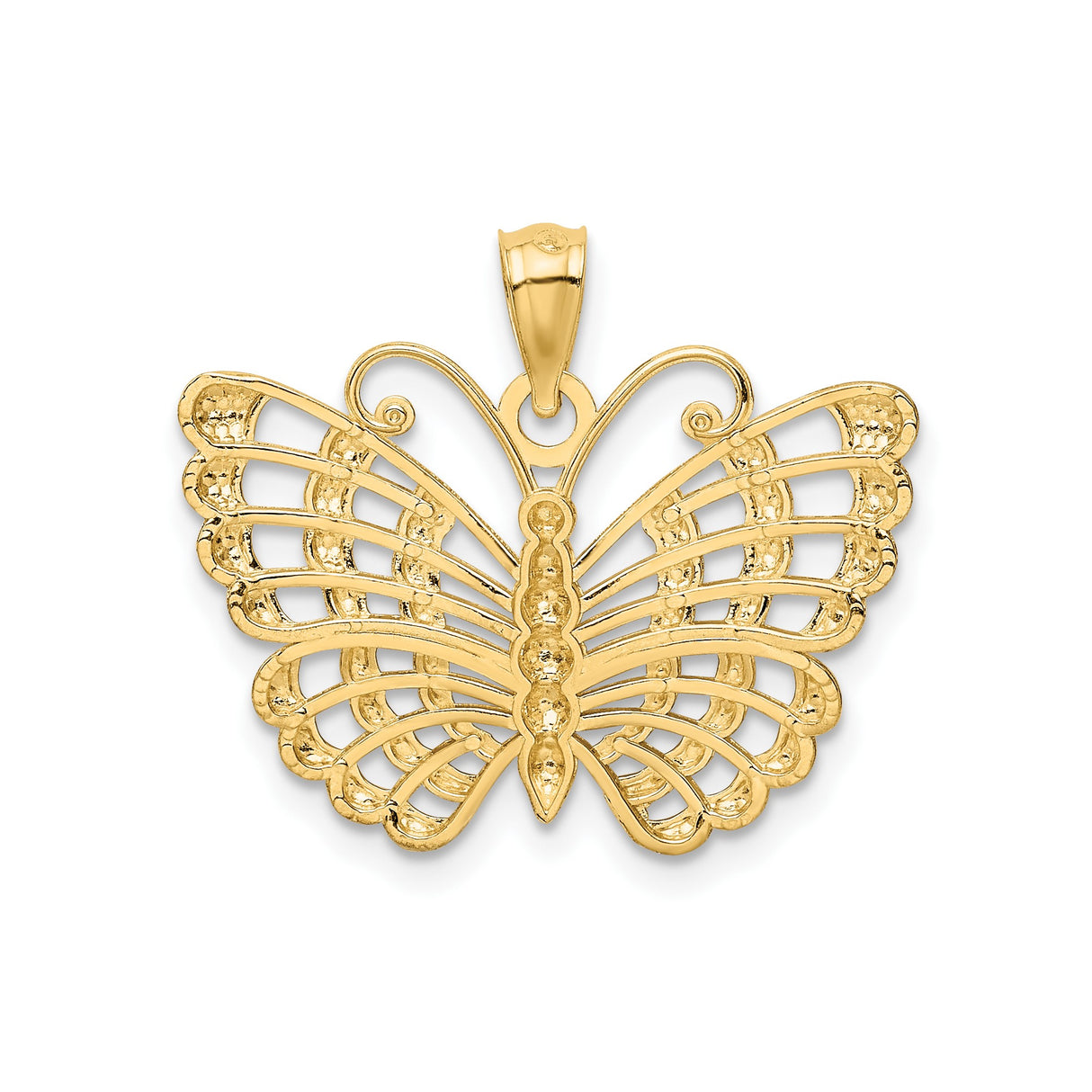 14k Multi-Tone Gold Butterfly Pendant with Rhodium Accents, Openwork Design, Textured Finish