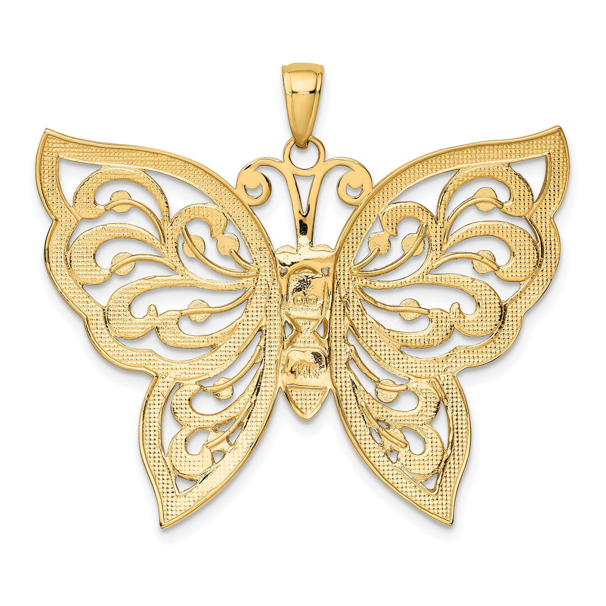 14k Multi-Tone Gold Butterfly Pendant with Rhodium Filigree Wings, Nature-Inspired Design