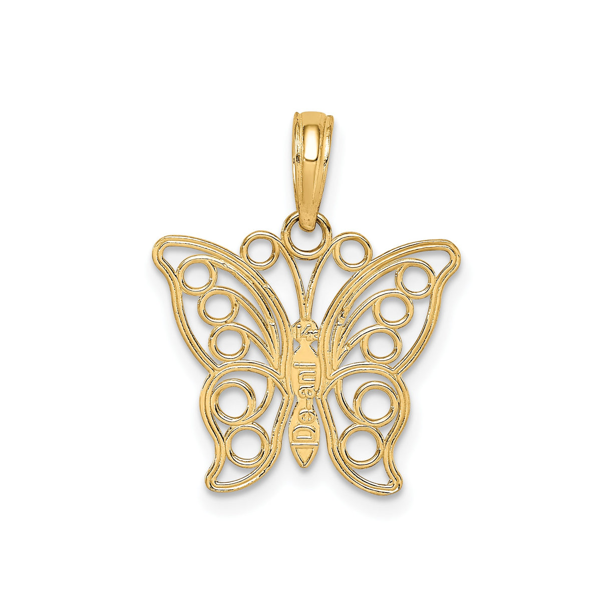 14k Yellow Gold Butterfly Pendant with Openwork Filigree Design for Women
