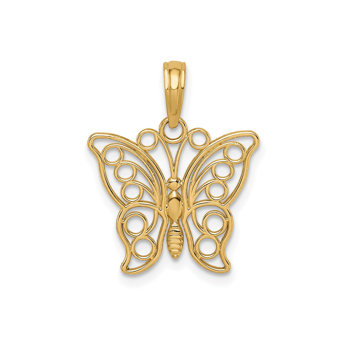 14k Yellow Gold Butterfly Pendant with Openwork Filigree Design for Women
