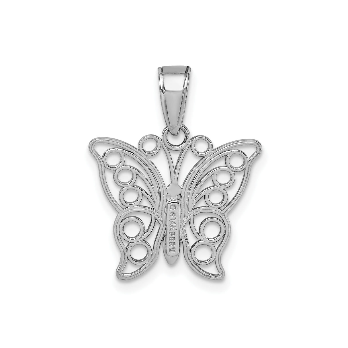 14k White Gold Butterfly Pendant with Open Filigree Design, Nature-Inspired Charm