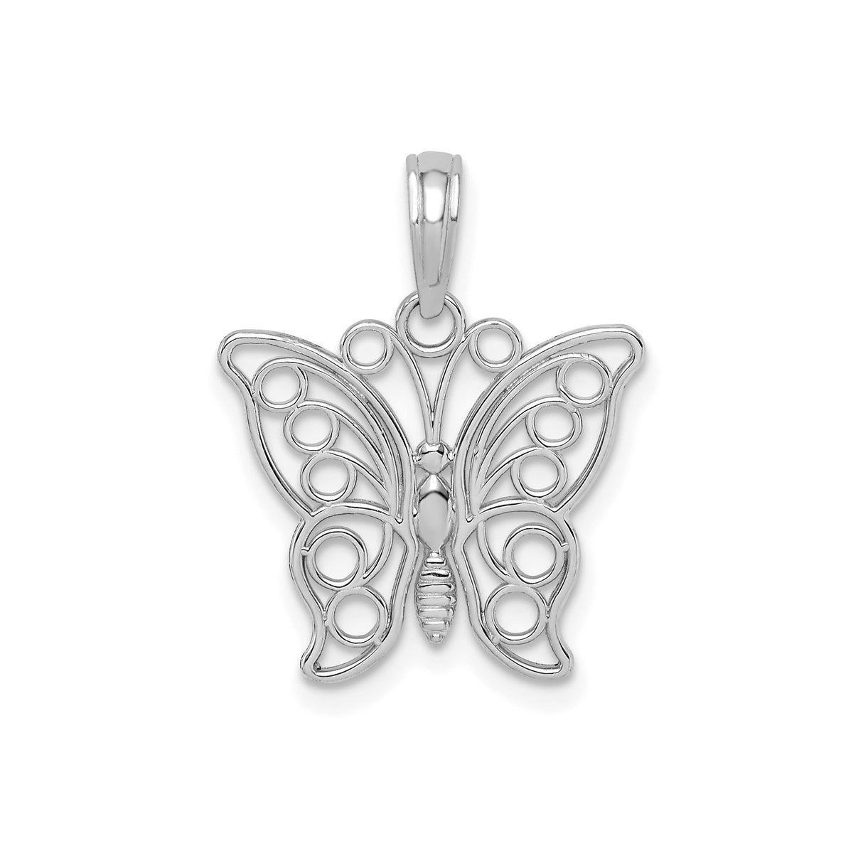 14k White Gold Butterfly Pendant with Open Filigree Design, Nature-Inspired Charm