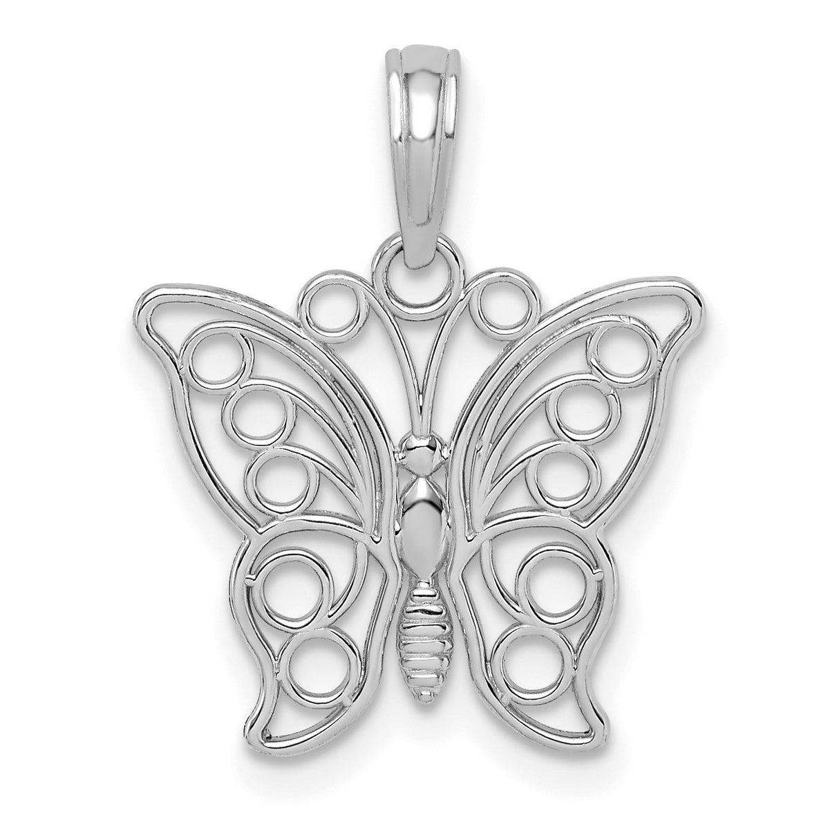 14k White Gold Butterfly Pendant with Openwork Filigree Design for Women