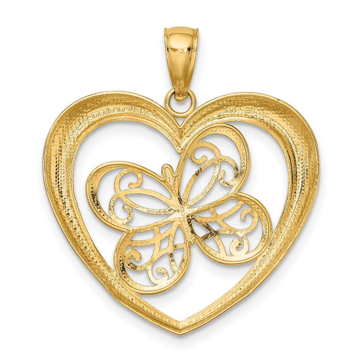 14k Multi-Tone Gold Heart Pendant with Filigree Butterfly Design, Nature Inspired Jewelry for Women