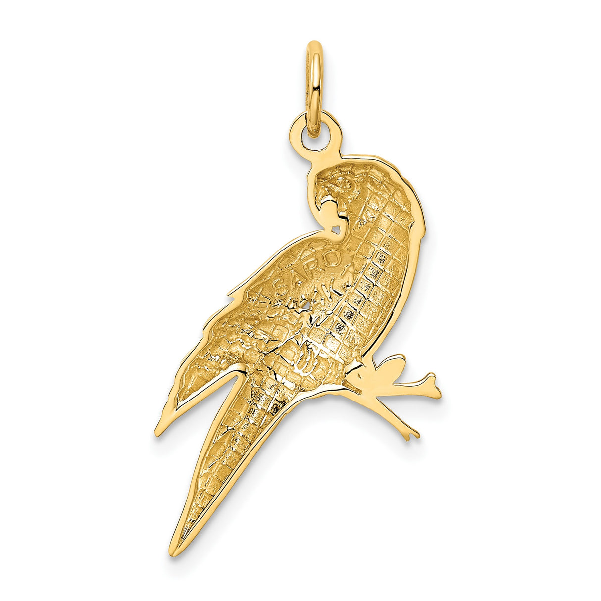 14k Yellow Gold Parrot Pendant, Detailed Bird on Branch, Nature-Inspired Tropical Charm