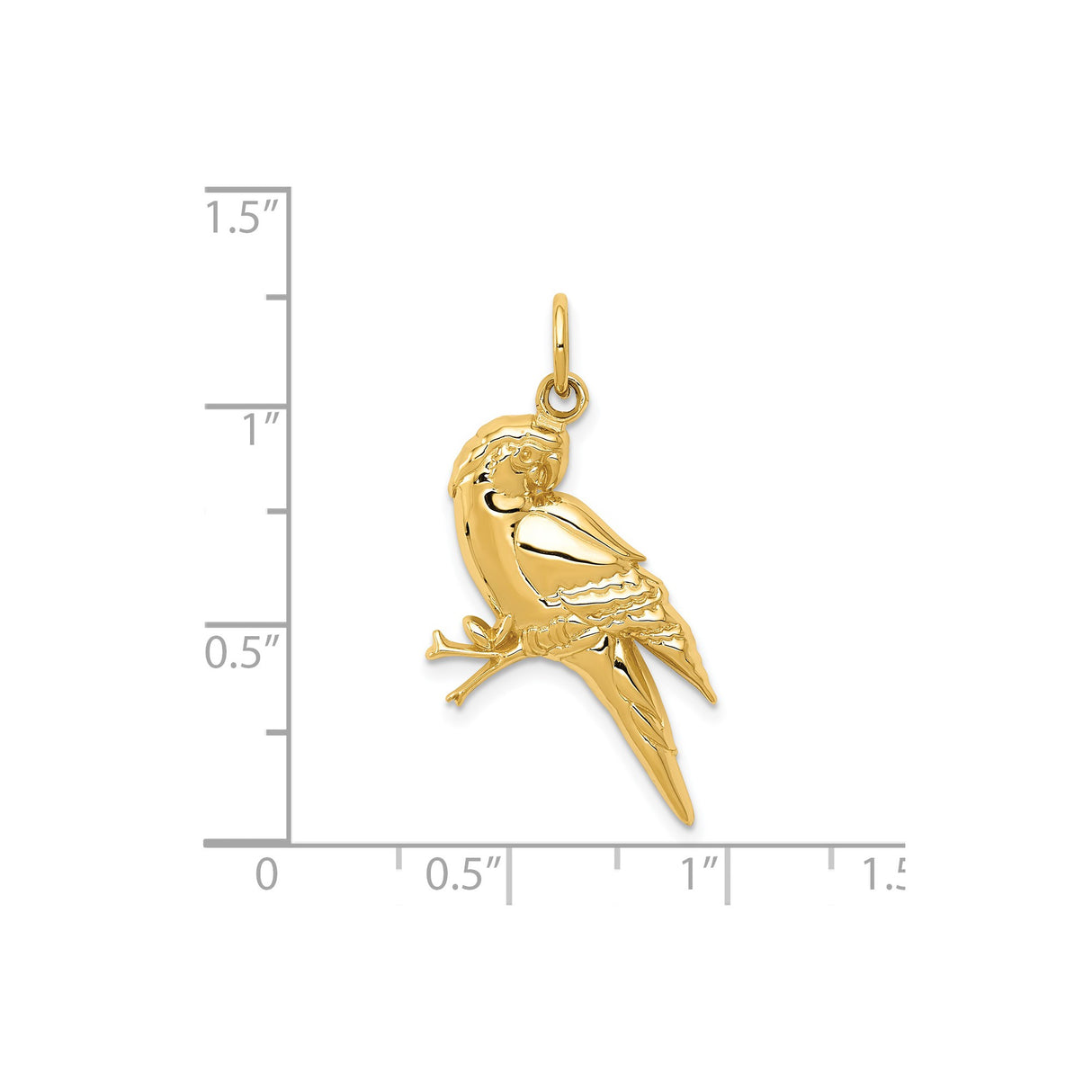 14k Yellow Gold Parrot Pendant, Detailed Bird on Branch, Nature-Inspired Tropical Charm