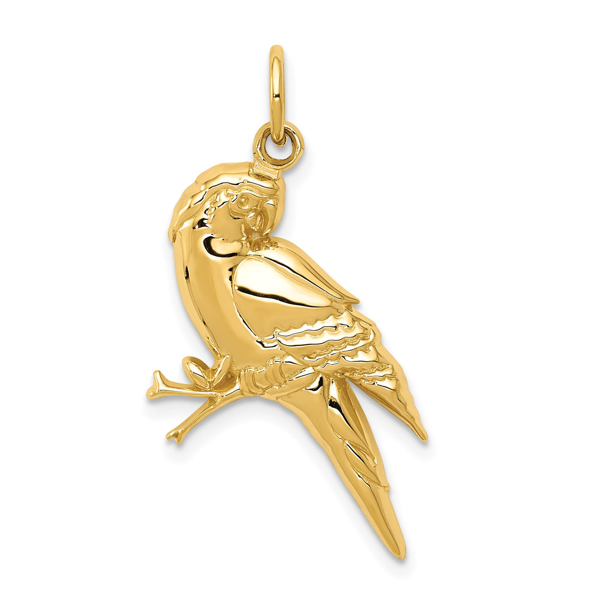 14k Yellow Gold Parrot Pendant, Detailed Bird on Branch, Nature-Inspired Tropical Charm