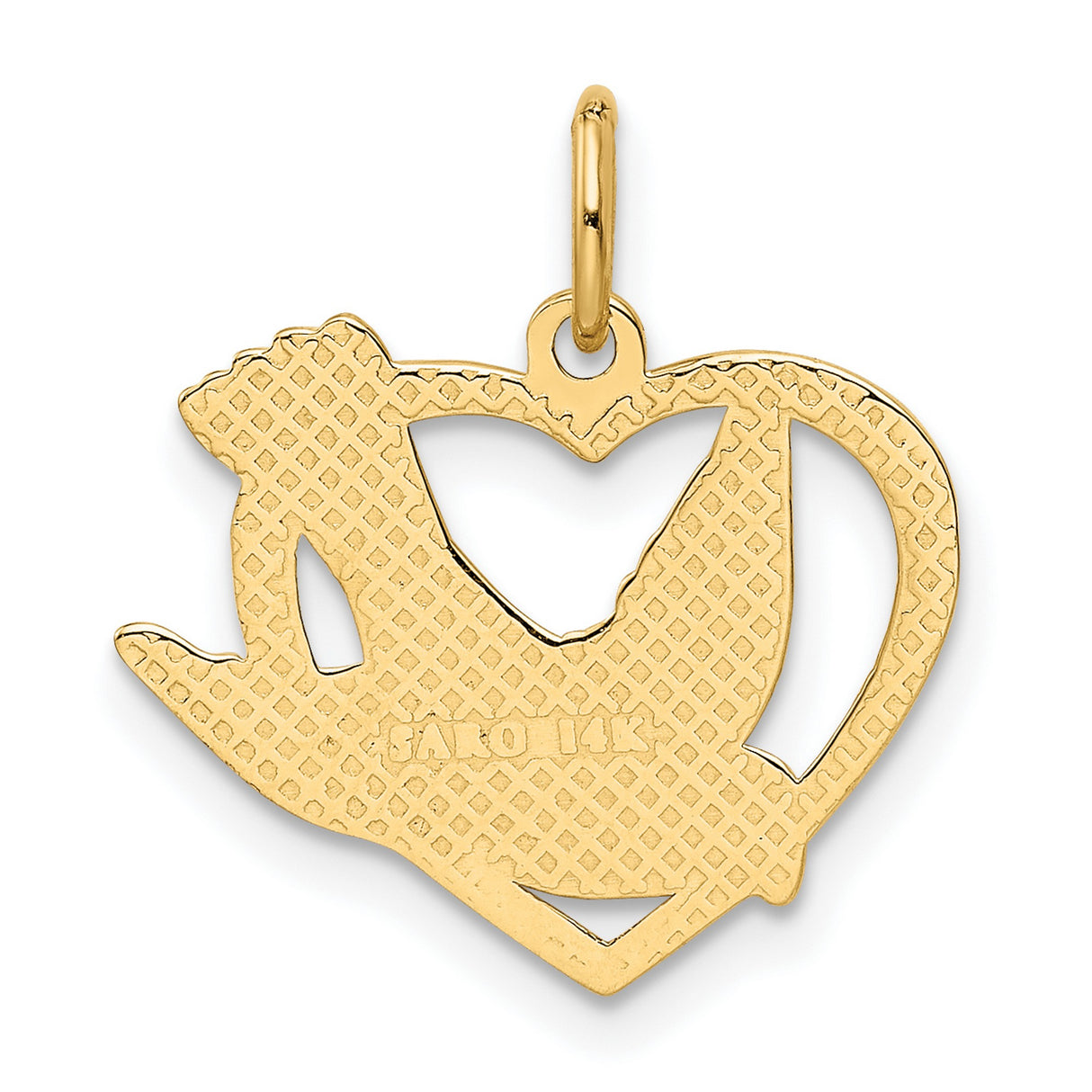 14k Yellow Gold Dove Heart Pendant, Christian Symbol of Faith and Peace for Women