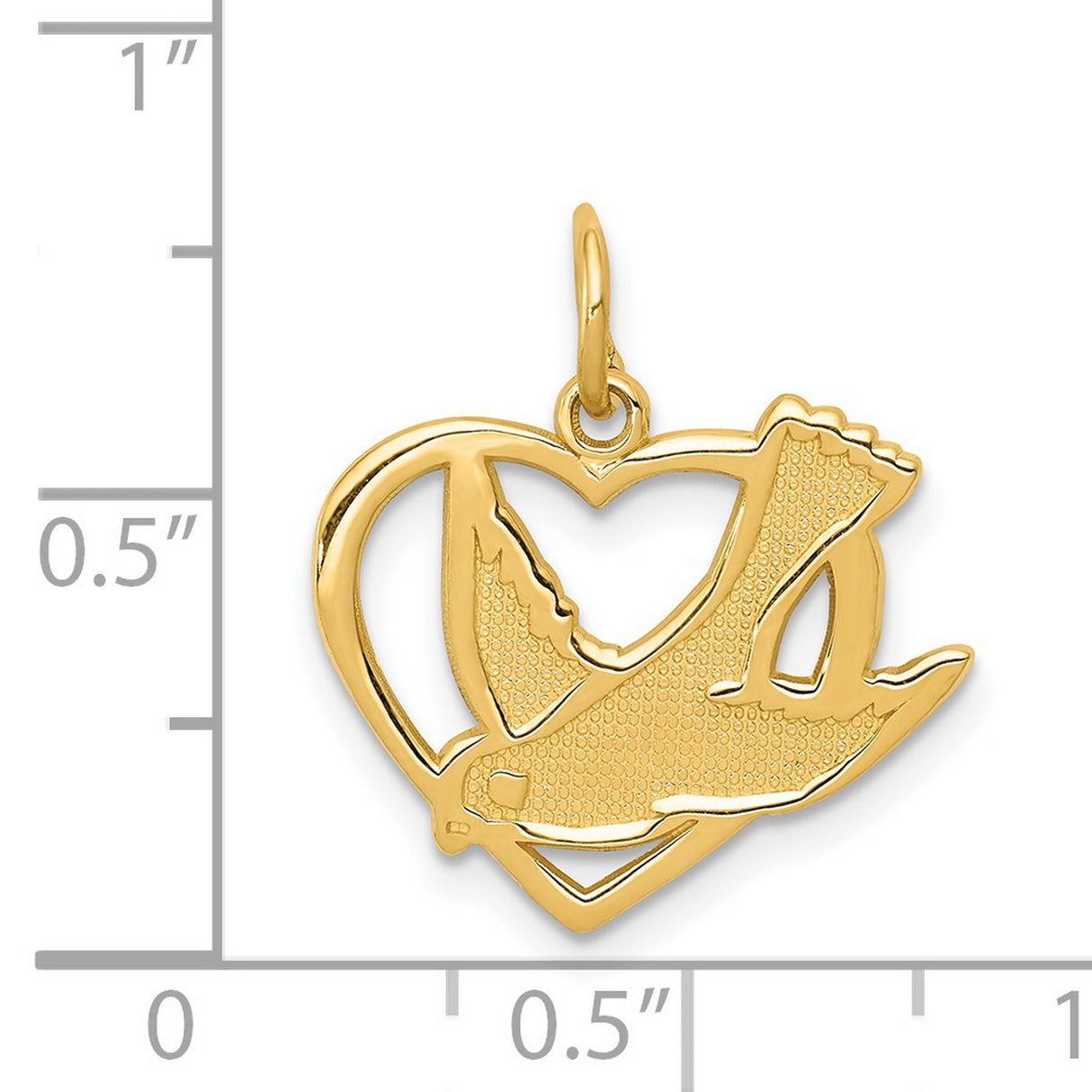 14k Yellow Gold Dove Heart Pendant, Christian Symbol of Faith and Peace for Women