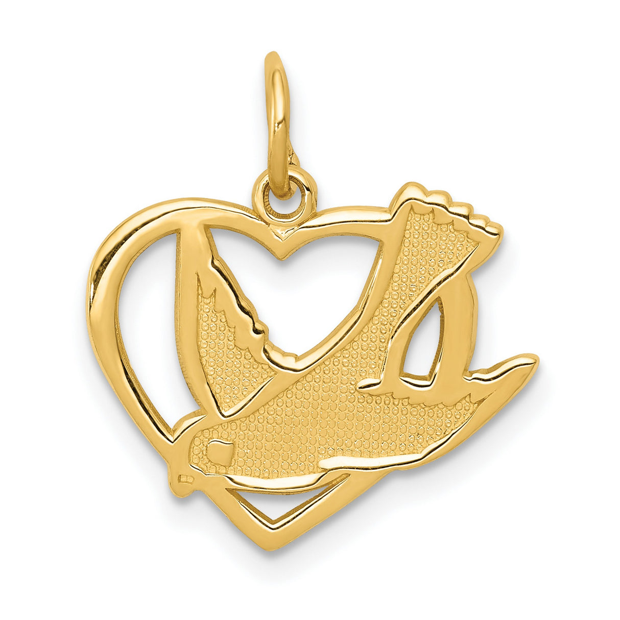 14k Yellow Gold Dove Heart Pendant, Christian Symbol of Faith and Peace for Women