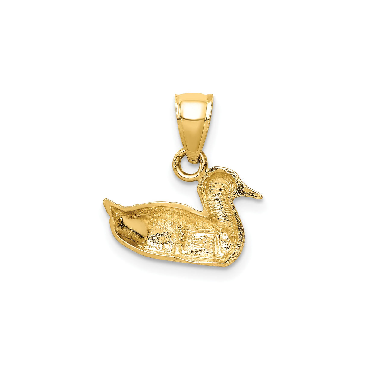 14k Yellow Gold Duck Pendant with Textured Feathers, Nature Inspired Bird Charm Jewelry