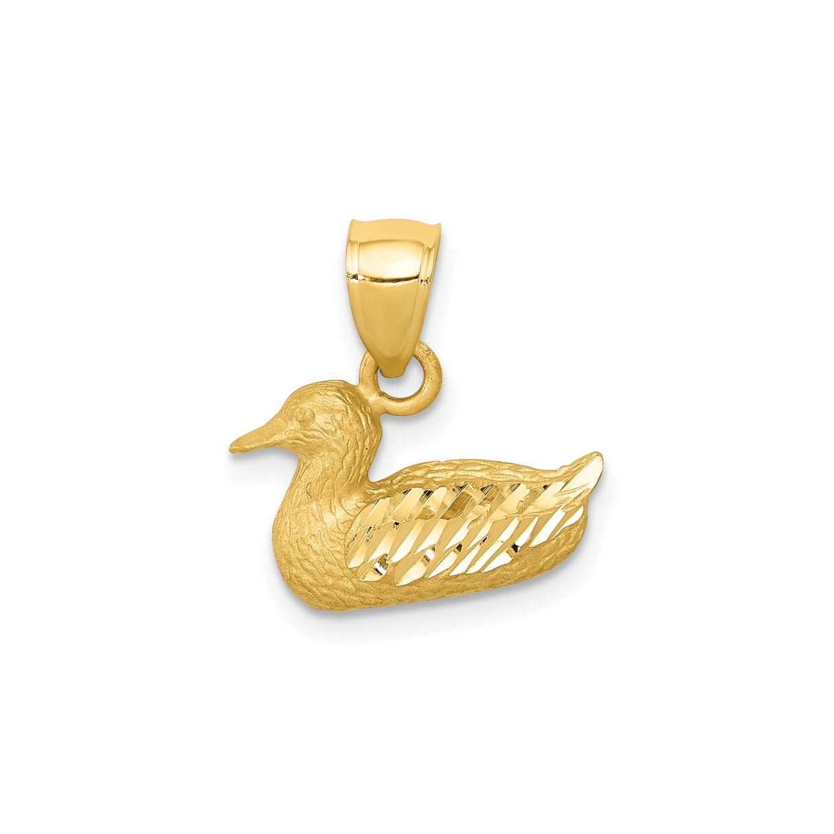14k Yellow Gold Duck Pendant with Textured Feathers, Nature Inspired Bird Charm Jewelry