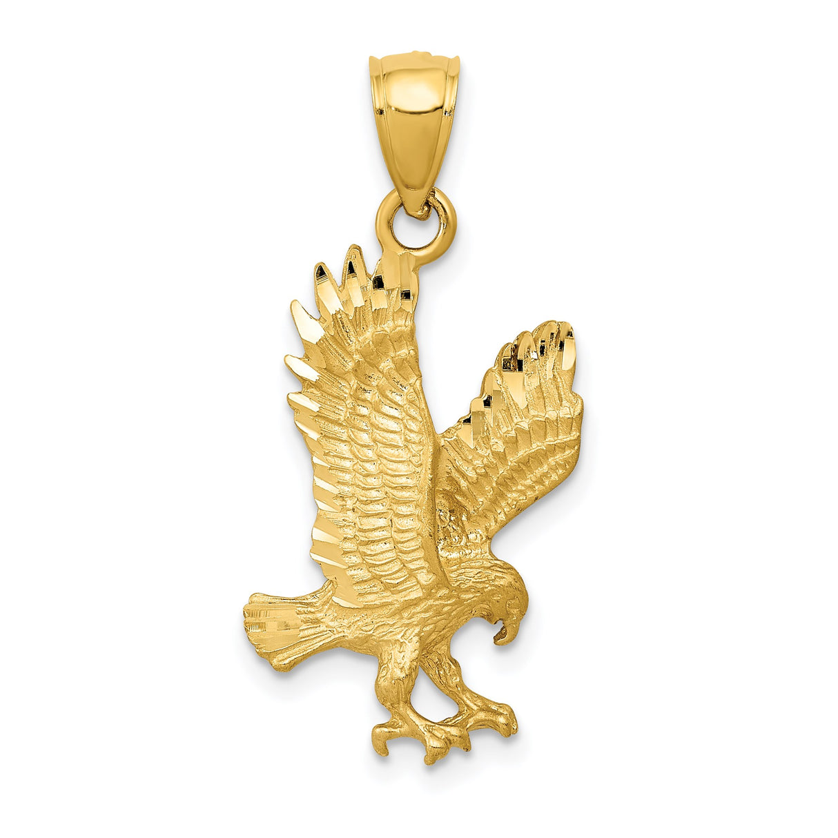 14k Yellow Gold Eagle Pendant with Outstretched Wings, Bold Patriotic Design for Men