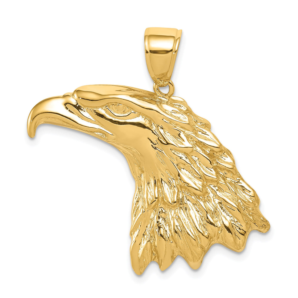 14k Yellow Gold Eagle Head Pendant with Bold Detailed Design, Patriotic Wildlife Charm for Men