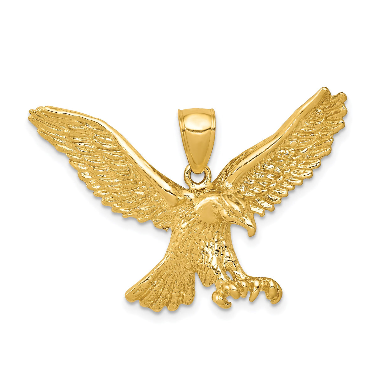 14k Yellow Gold Eagle Pendant with Outstretched Wings and Talons, Patriotic Symbol for Men