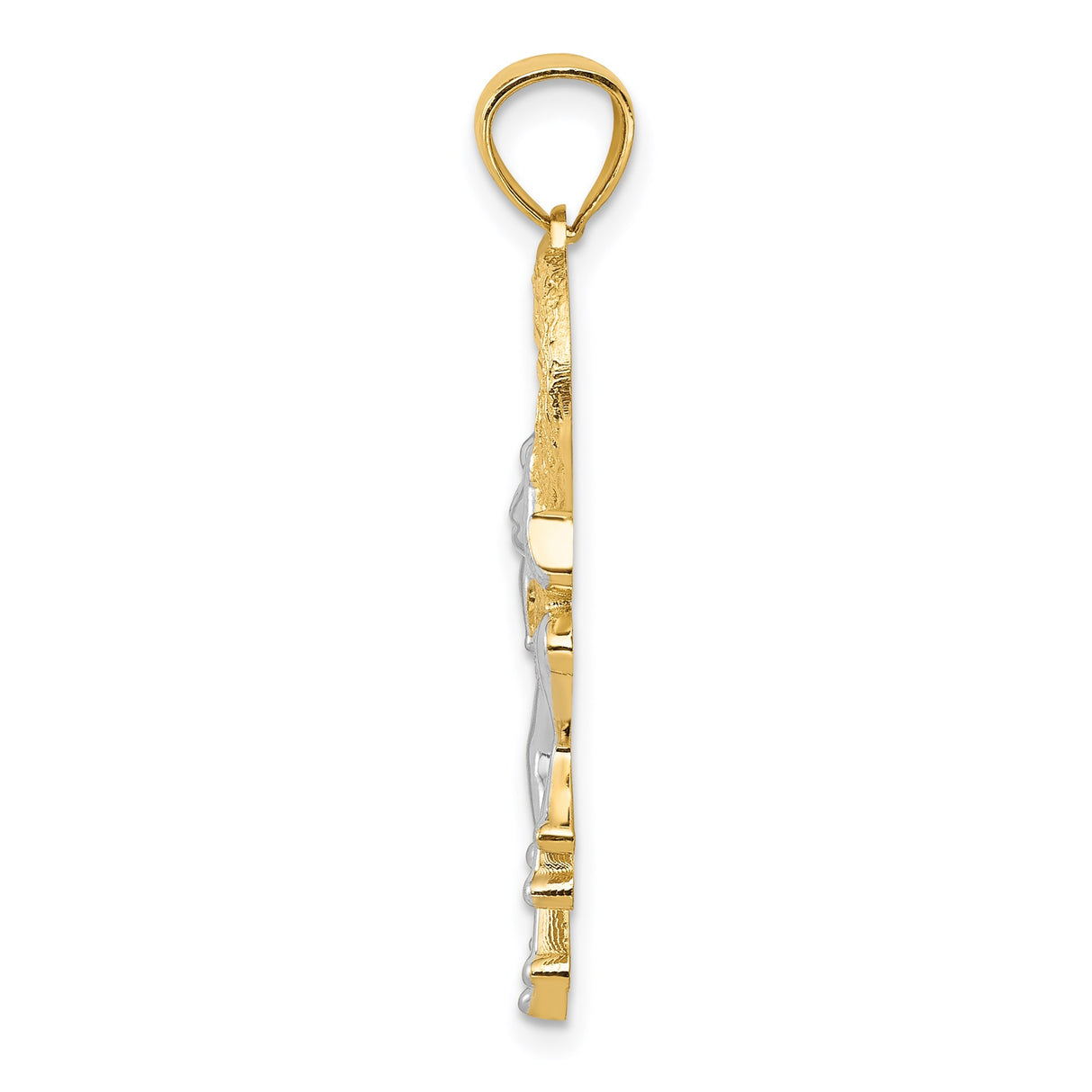 14k Yellow Gold and Rhodium Frog Heart Pendant, Two-Tone Textured Animal Charm