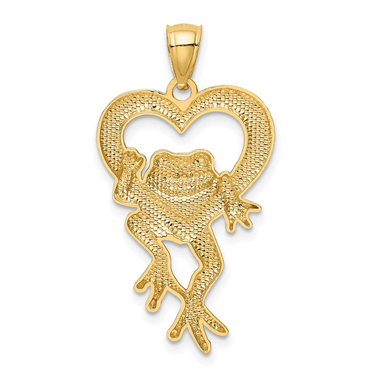14k Yellow Gold and Rhodium Frog Heart Pendant, Two-Tone Textured Animal Charm