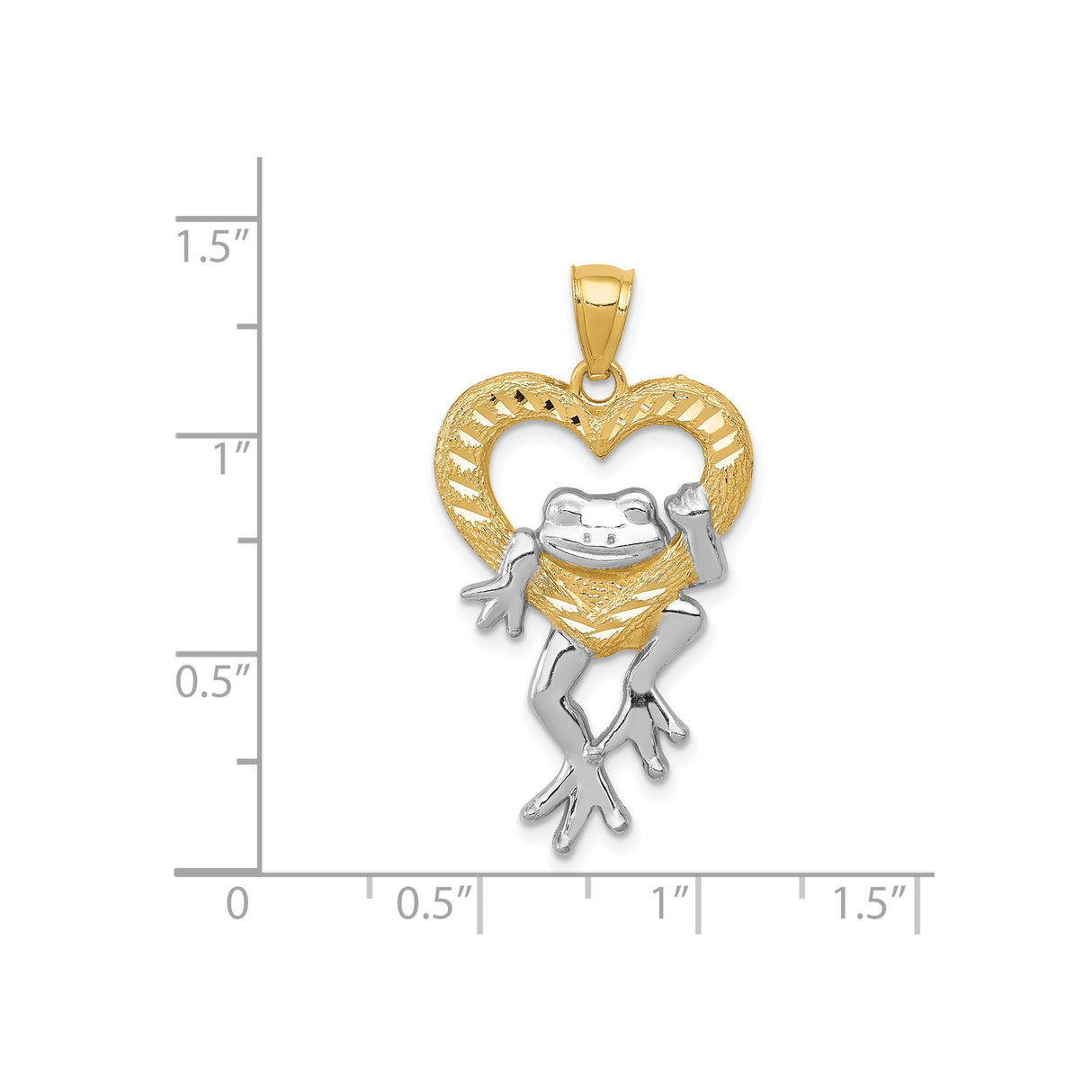 14k Yellow Gold and Rhodium Frog Heart Pendant, Two-Tone Textured Animal Charm
