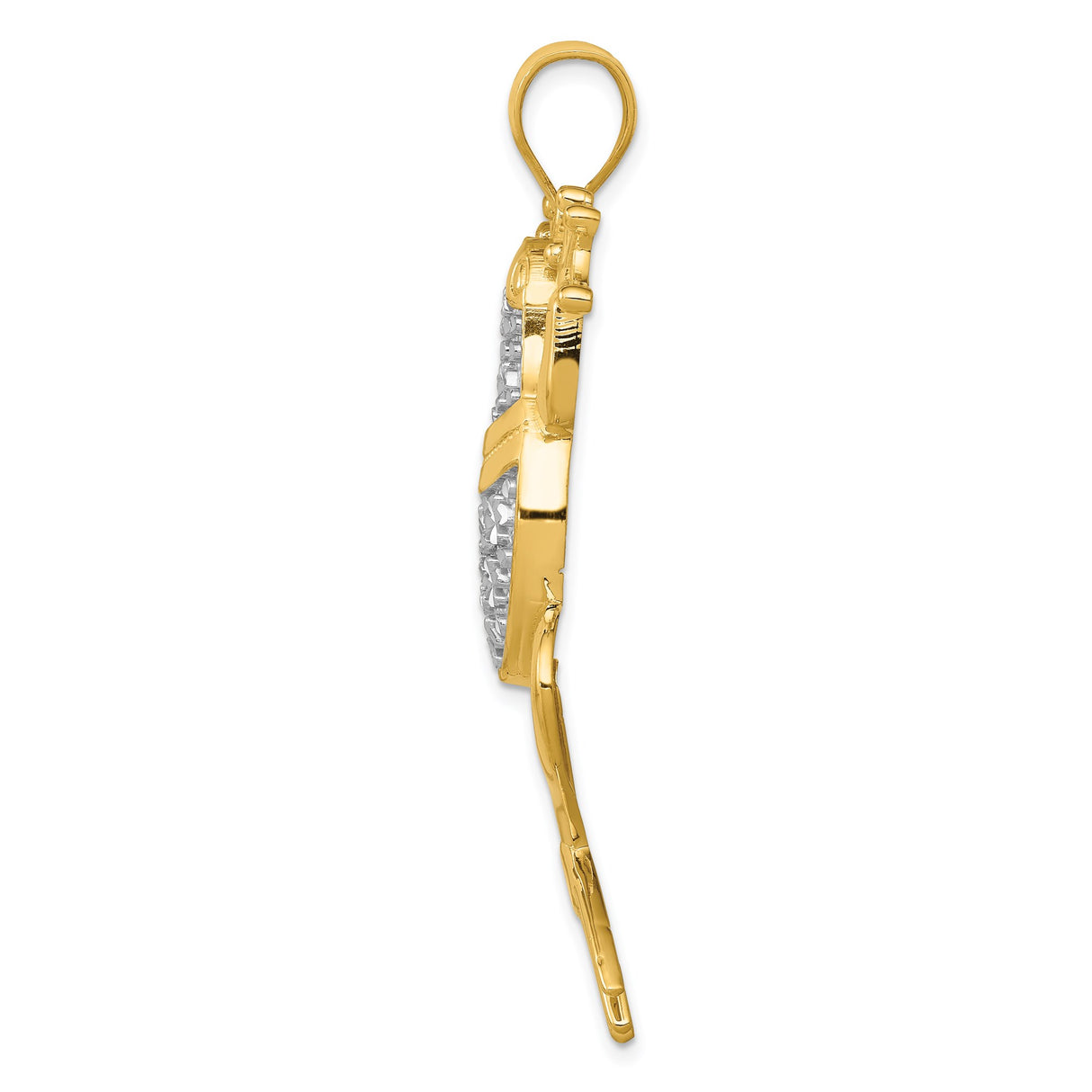 14k Two-Tone Gold Frog Pendant with Textured Rhodium Body and Polished Limbs