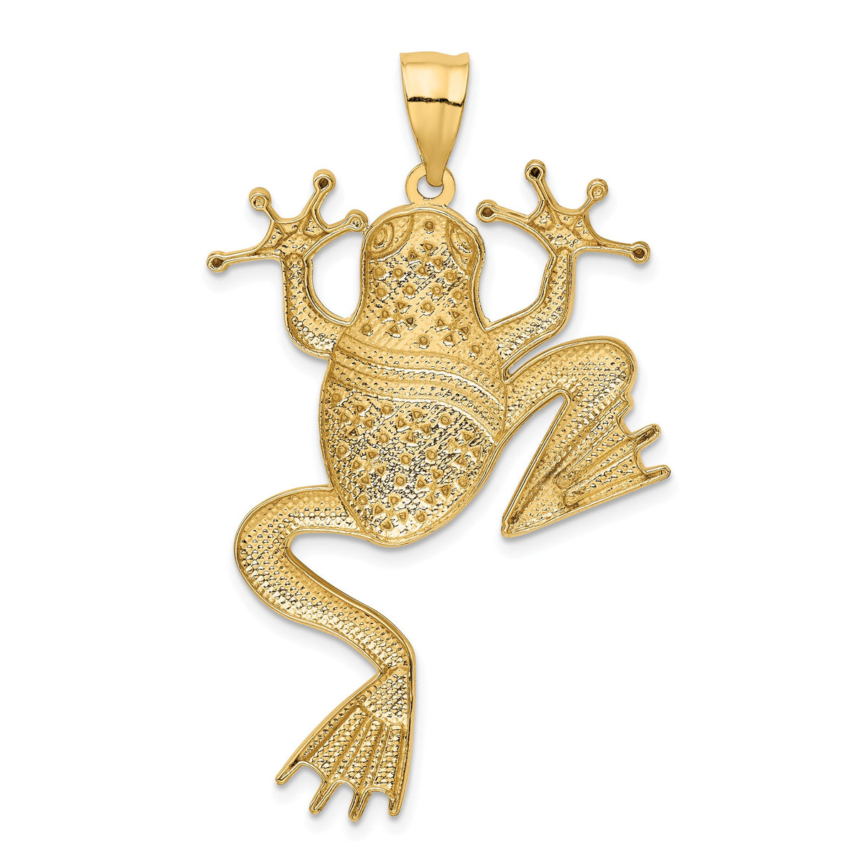 14k Two-Tone Gold Frog Pendant with Textured Rhodium Body and Polished Limbs