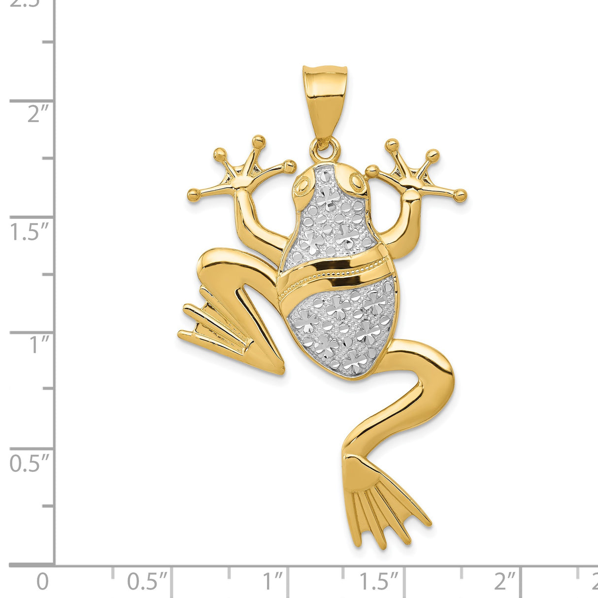 14k Two-Tone Gold Frog Pendant with Textured Rhodium Body and Polished Limbs