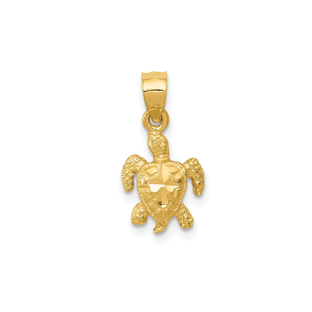 14k Yellow Gold Turtle Pendant with Textured Finish and Star Design