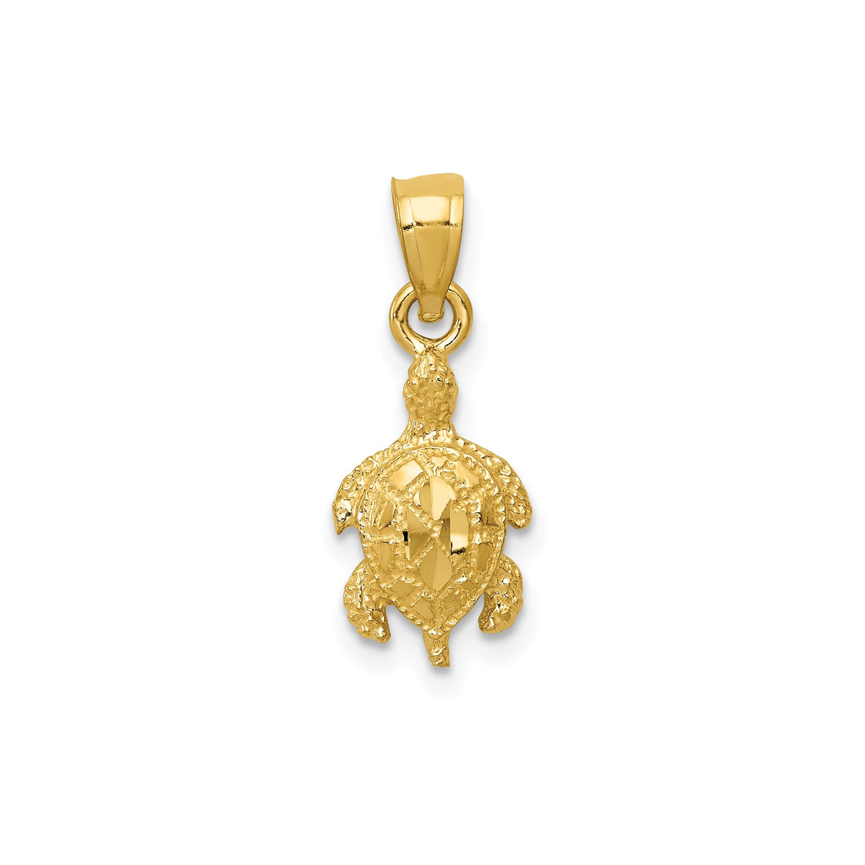 14k Yellow Gold Turtle Pendant with Faceted Shell and Textured Detailing
