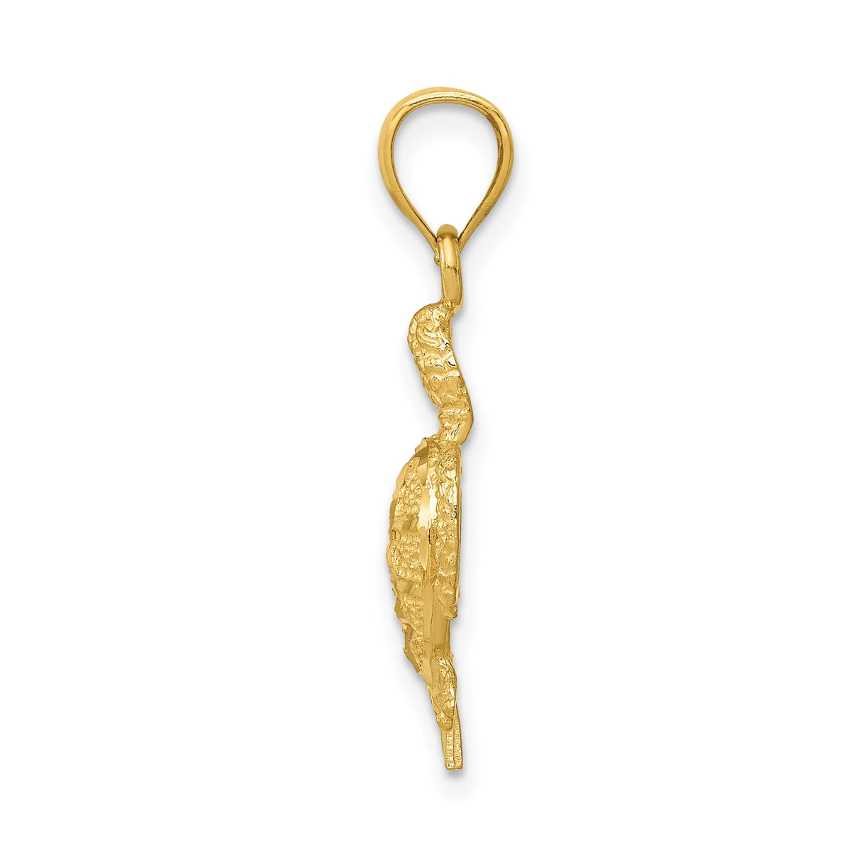 14k Yellow Gold Turtle Pendant with Textured Shell Detail, Nautical Ocean Life Design