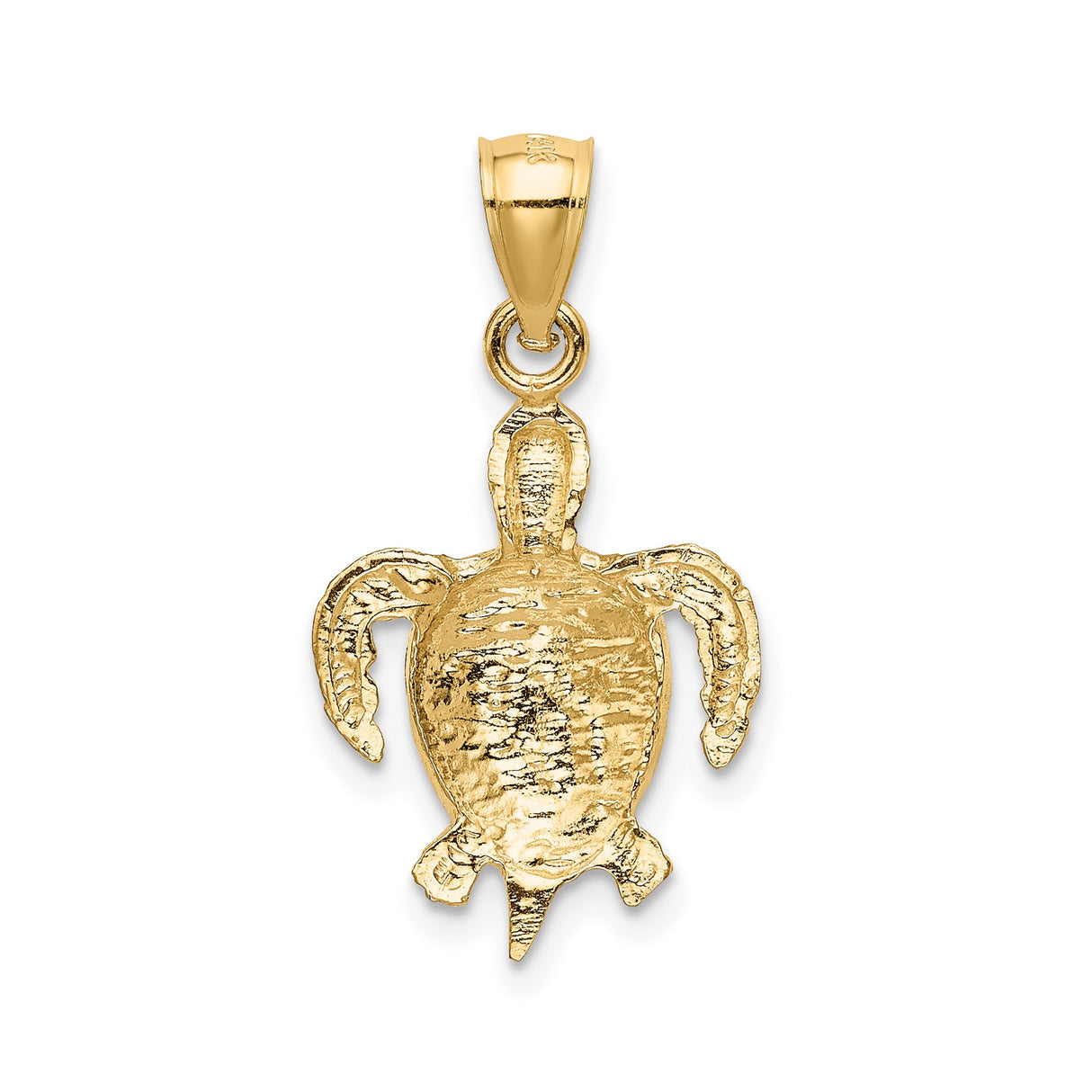 14k Yellow Gold Turtle Pendant with Textured Shell Detail, Nautical Ocean Life Design