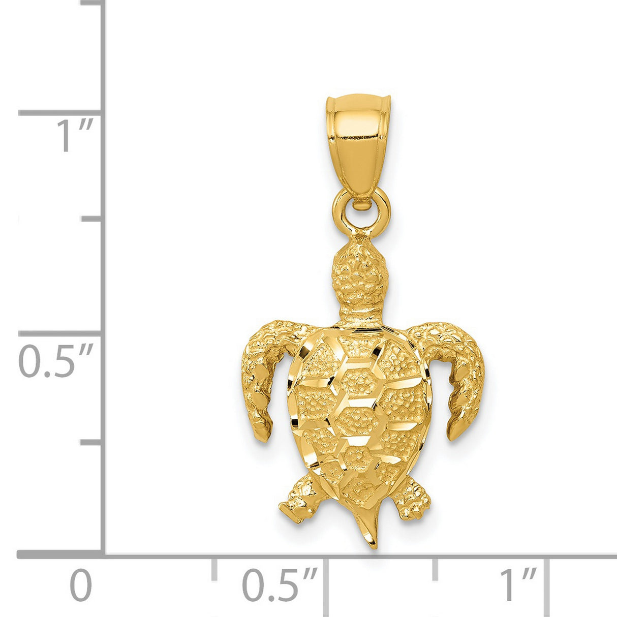 14k Yellow Gold Turtle Pendant with Textured Shell Detail, Nautical Ocean Life Design
