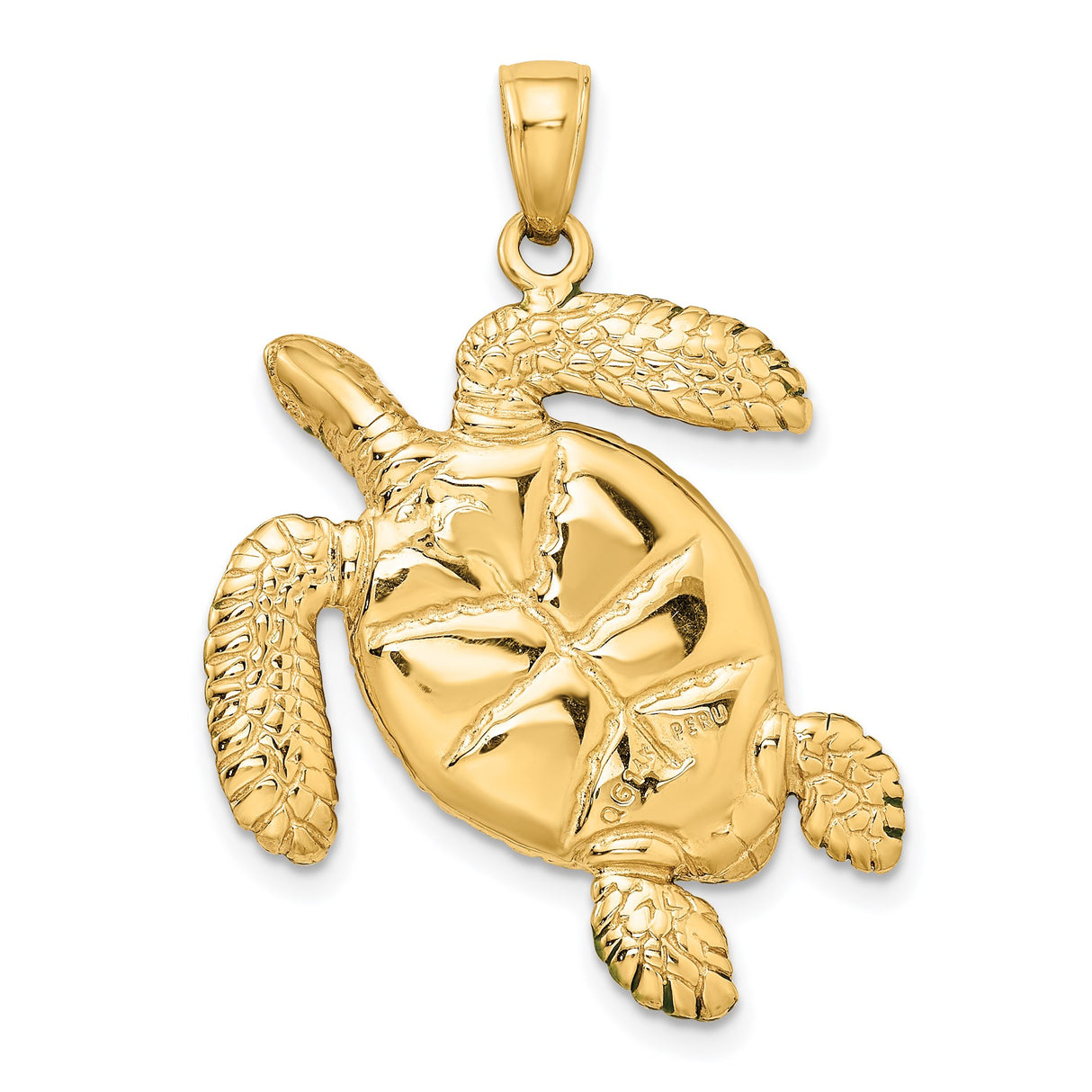 14k Yellow Gold Sea Turtle Pendant with Green Enamel, Ocean Theme Charm for Women or Unisex