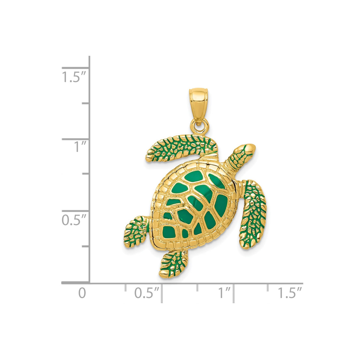 14k Yellow Gold Sea Turtle Pendant with Green Enamel, Ocean Theme Charm for Women or Unisex