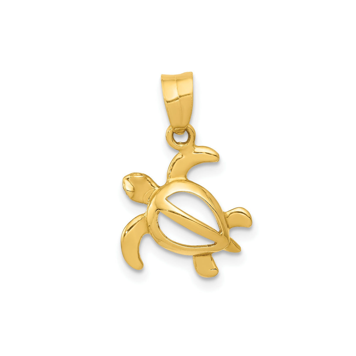 14k Yellow Gold Turtle Pendant, Open Shell Design, Coastal Nautical Charm for Women or Unisex